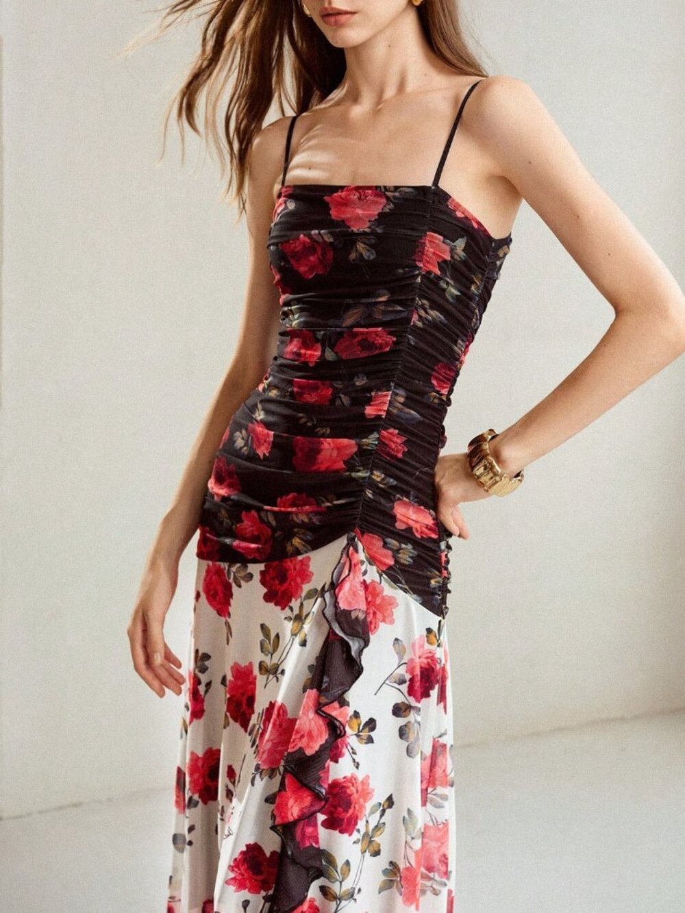 Multicolor Elegant Women's Mesh Print Spaghetti Strap Dress - Picture 6 of 6